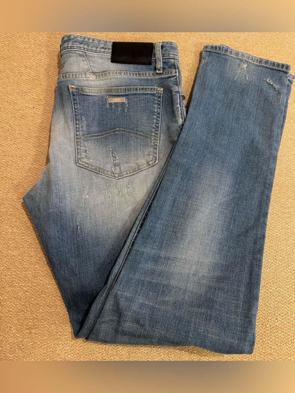 Armani Exchange Men's Light Blue Washed Relaxed Jeans